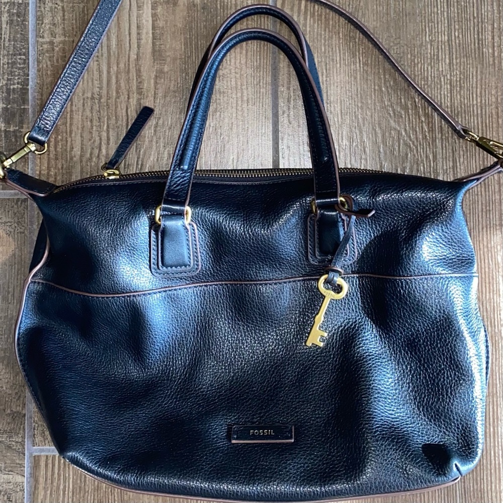 Fossil Julia Black Leather Satchel Crossbody Bag